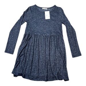 Byron Bay Small Long Sleeve Heathered Navy Blue Dress High-Low Hem Elastic Waist
